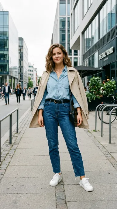 Denim on denim with a light jacket