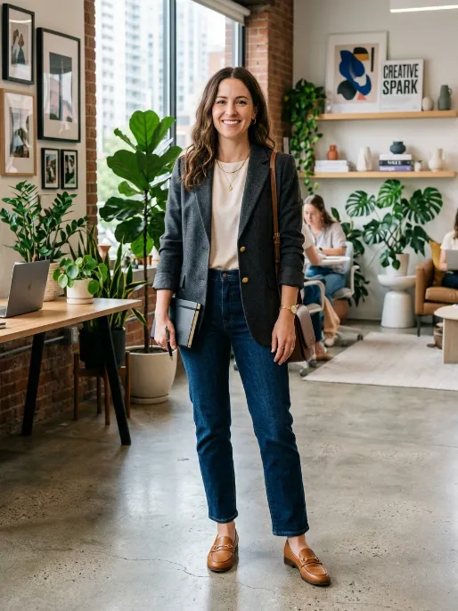 Denim with a structured blazer