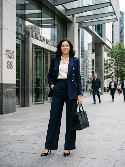 Double breasted blazer with wide leg pants