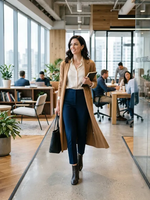 Duster cardigan over fitted outfit