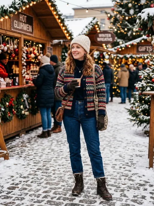 Fair isle cardigan with jeans