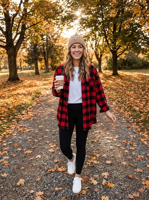Flannel shirt layered over a tee