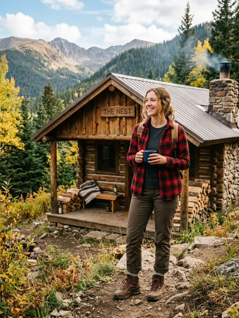 Flannel shirt layered over a thermal top