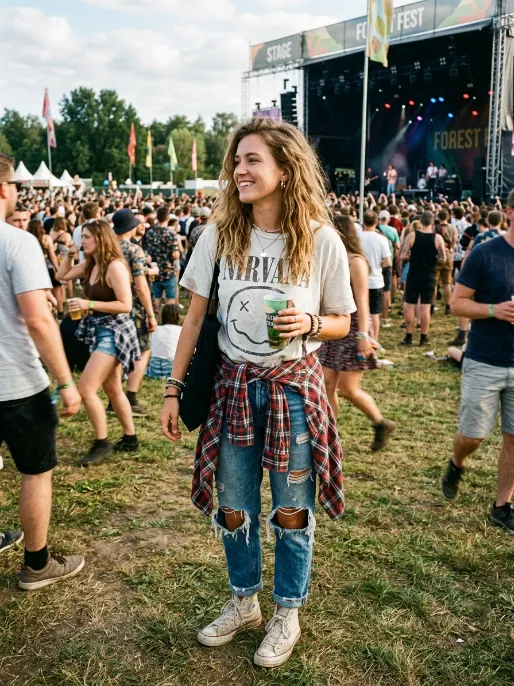 Flannel shirt tied around the waist 3