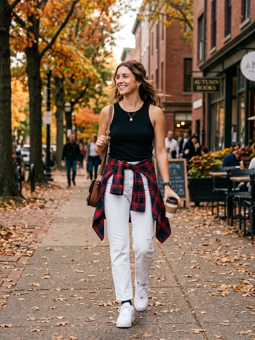 Flannel shirt tied at the waist