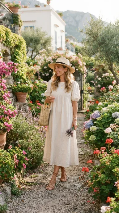 Flowy midi dress in neutral tones