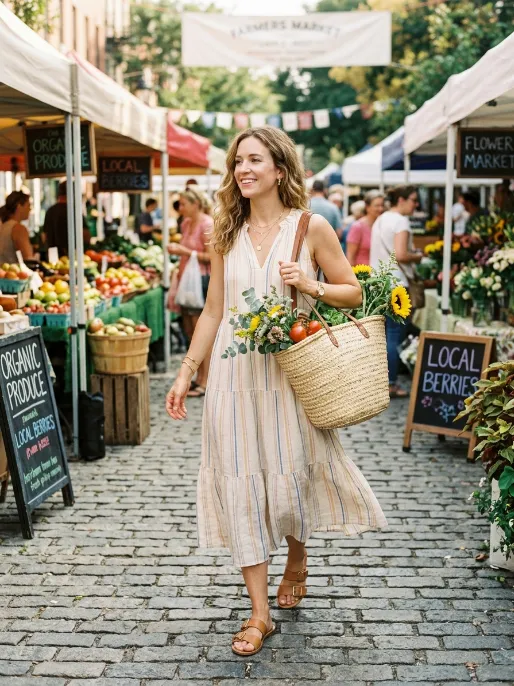 Flowy midi dress with sandals