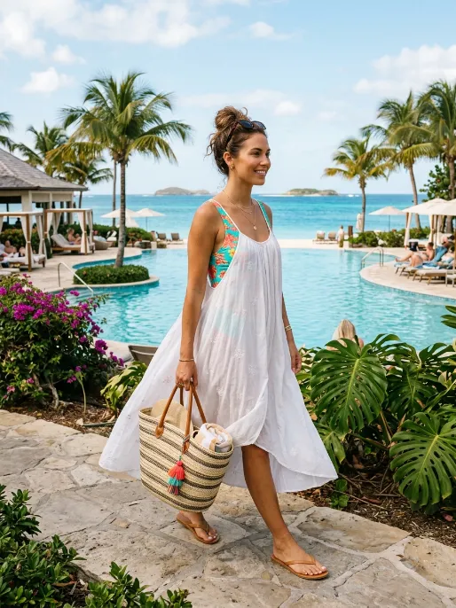 Flowy sundress over a swimsuit