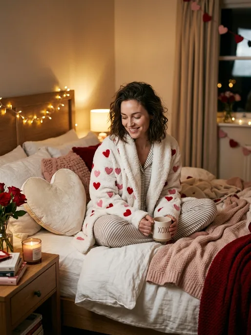 Fuzzy robe with heart detail