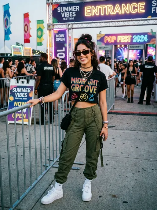 Graphic crop top and high waisted pants
