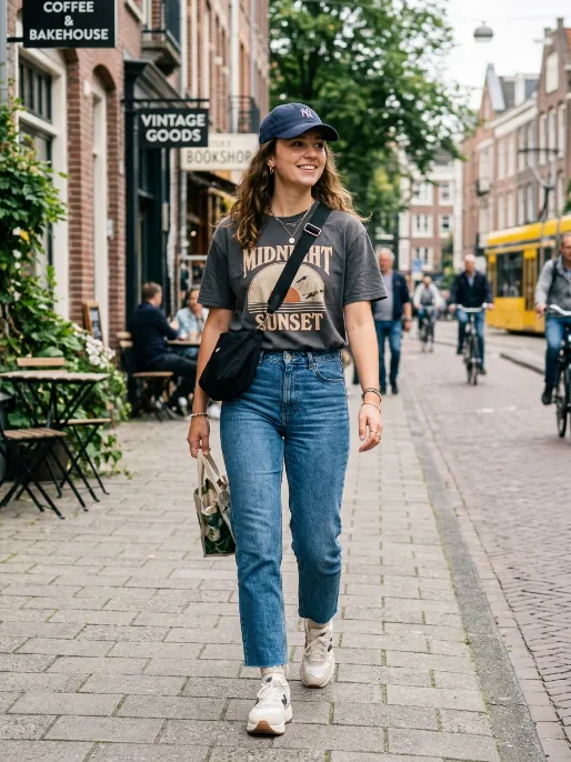 Graphic tee and sneakers for a casual day