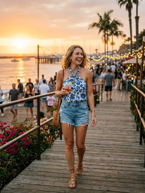 Halter top and denim shorts