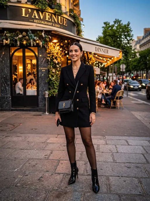 Heeled boots with a blazer dress