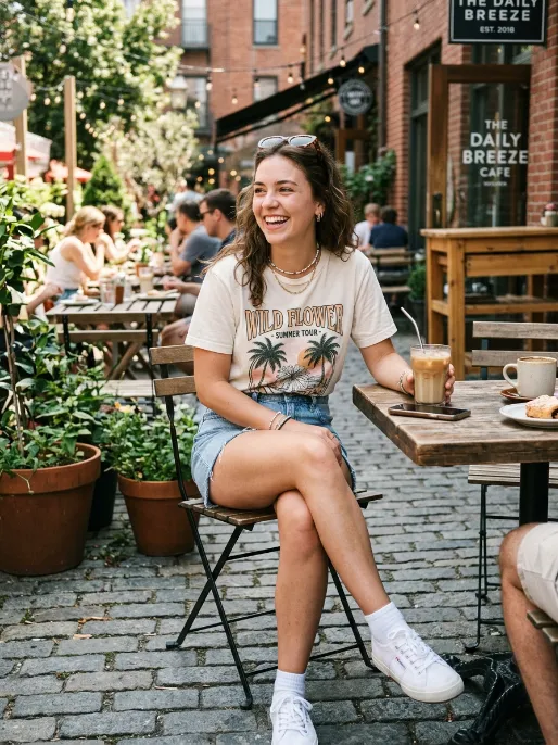 High waisted shorts and graphic tee