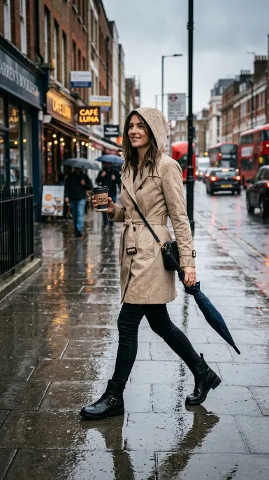 Hooded trench with ankle booties