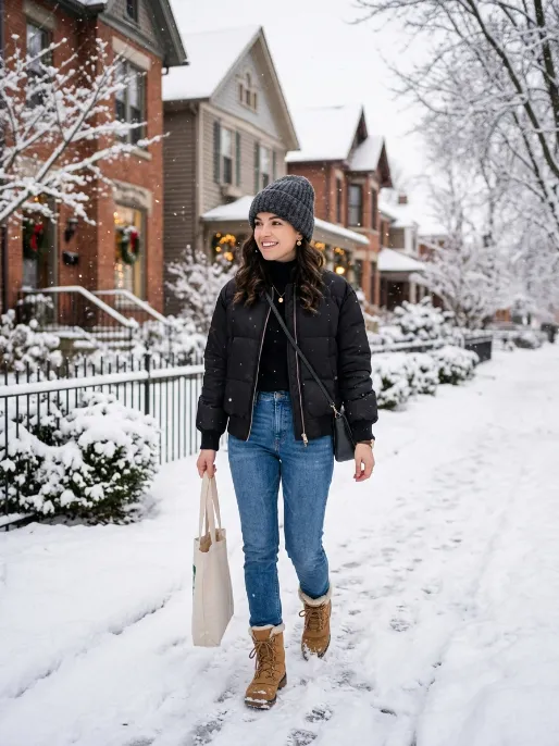Insulated bomber jacket with jeans