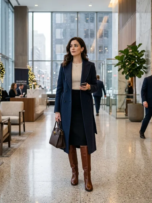 Knee high boots with a pencil skirt