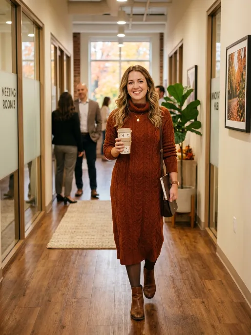 Knit dress with ankle boots