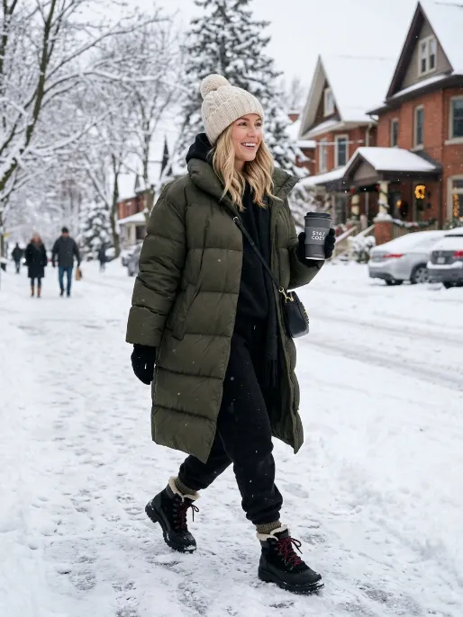 Knit poncho with snow boots