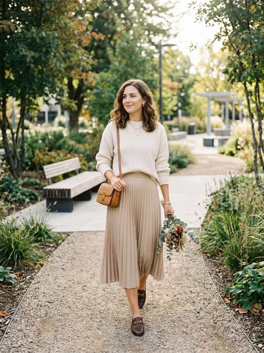 Knit sweater and midi skirt