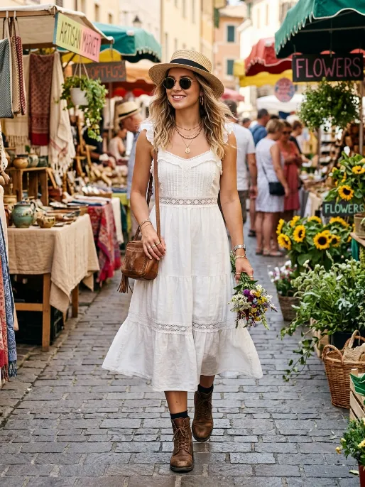 Lace up boots with a sundress