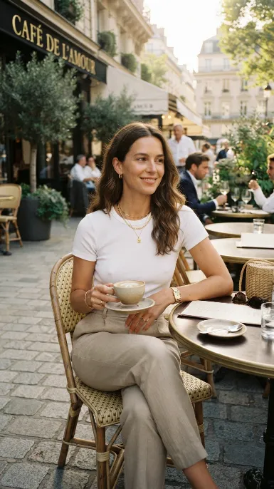 Layered necklaces with a simple white top