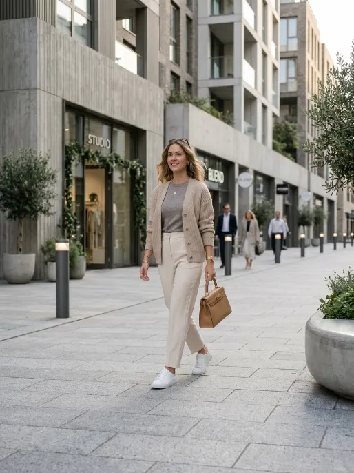 Layered neutrals for a minimalist outfit