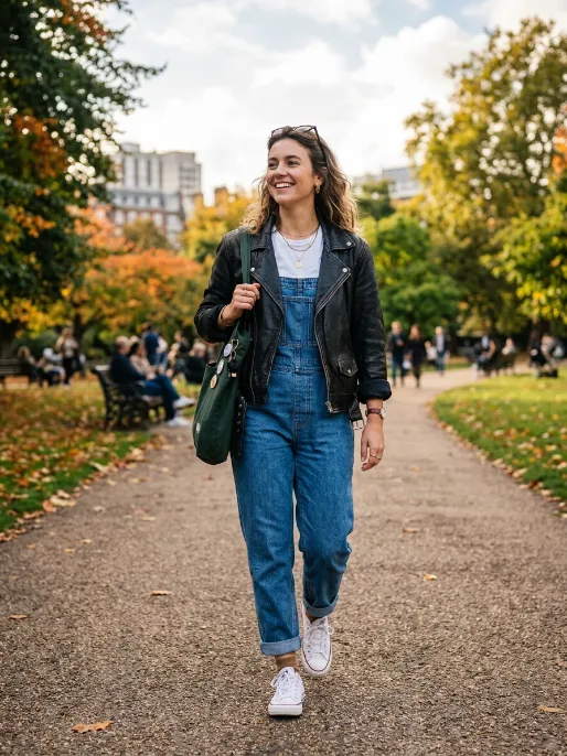 Leather jacket with overalls