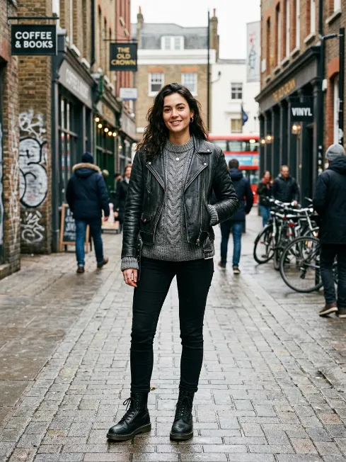 Leather jacket with a wool sweater