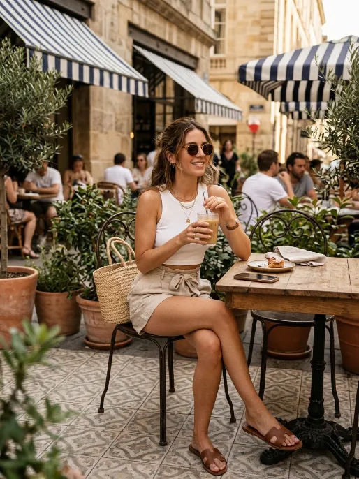 Linen shorts with a cropped tank