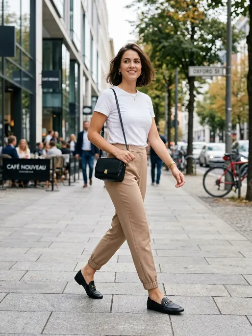 Loafers with joggers for a sporty twist 1