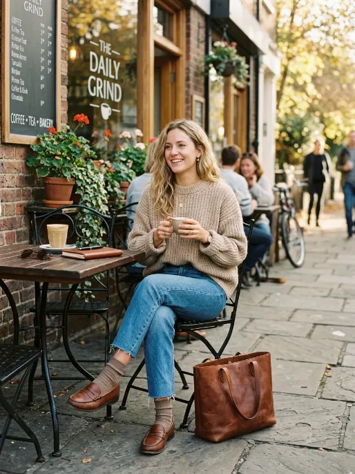 Loafers with rolled up jeans and a chunky sweater 1