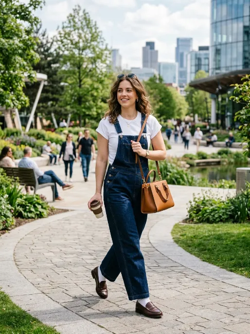 Loafers with wide leg overalls 1