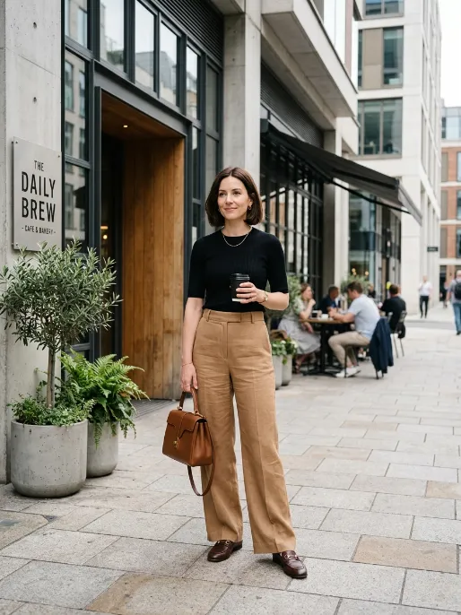 Loafers with wide leg trousers 1