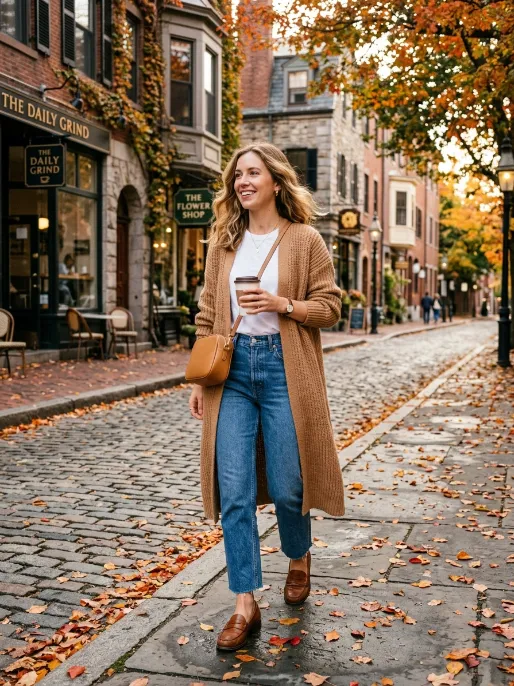 Loafers with a long cardigan 1
