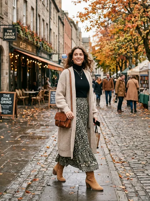 Long cardigan over a fitted top