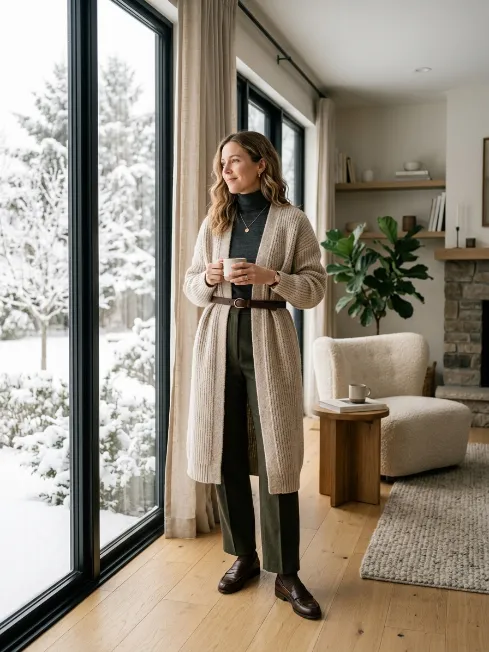 Long cardigan with a belt