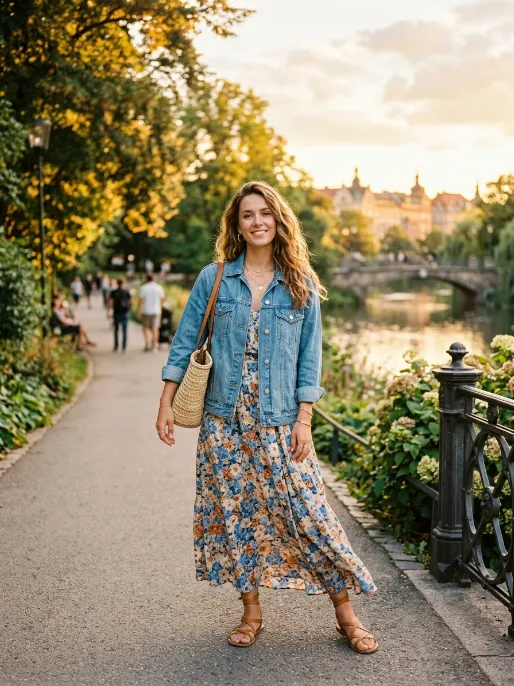 Maxi dress and denim jacket