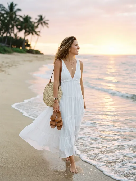 Maxi dress with slide sandals