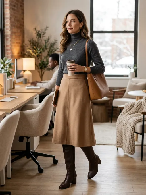 Midi skirt and fitted turtleneck