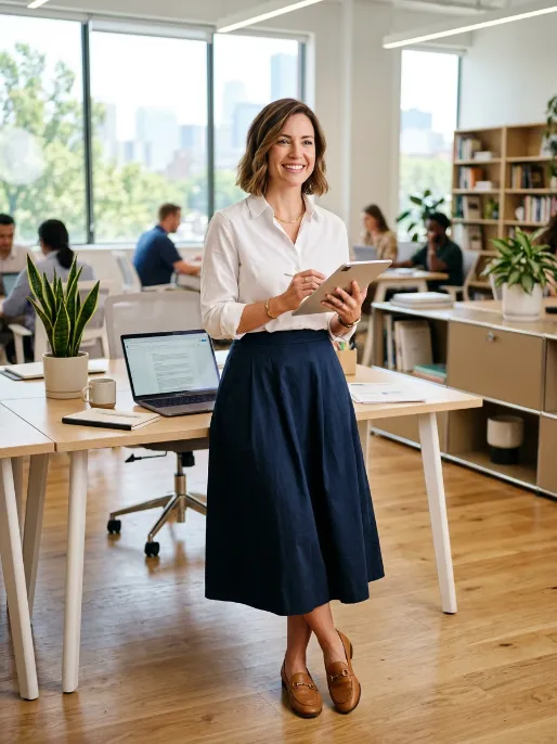 Midi skirt with button down shirt