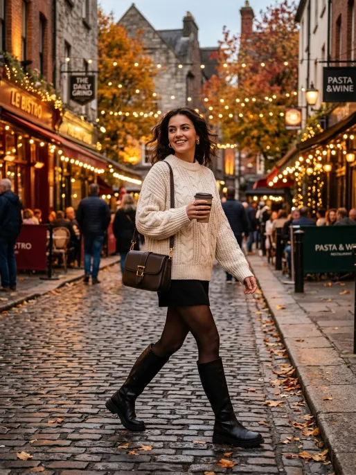 Mini skirt with an oversized sweater
