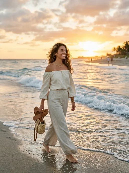 Off shoulder top with wide leg pants 1