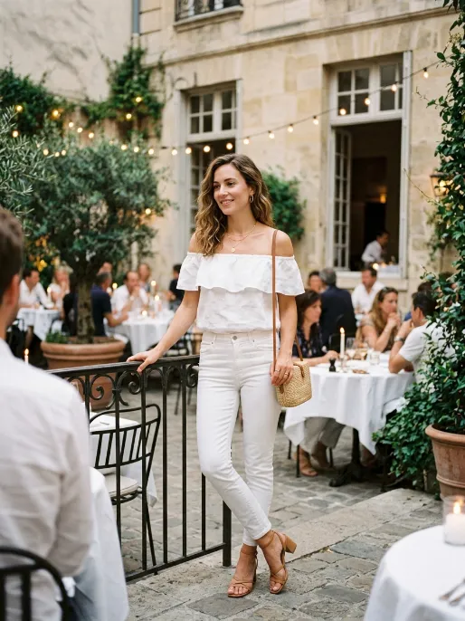 Off shoulder top and heels