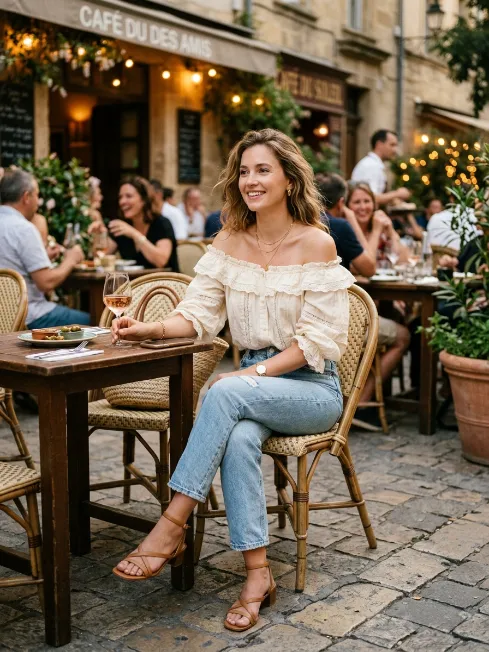 Off shoulder top and jeans