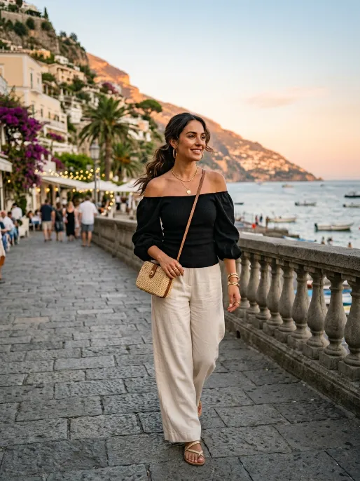 Off shoulder top and wide leg pants