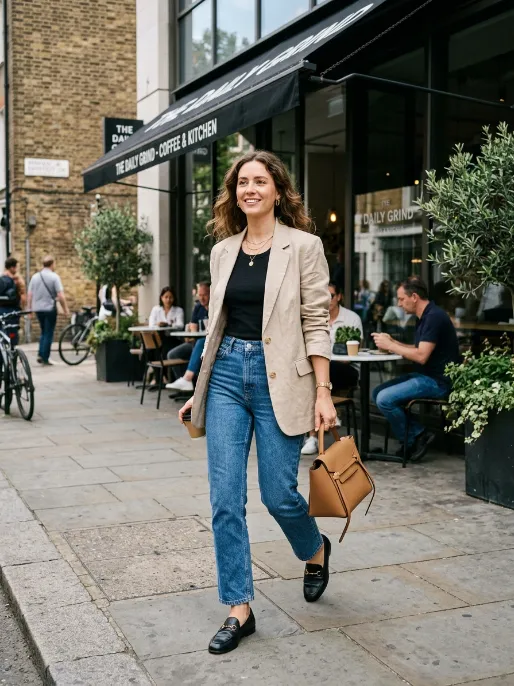 Oversized blazer over a tank top