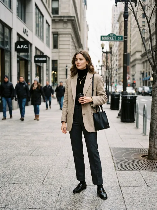 Oversized blazer with a turtleneck underneath