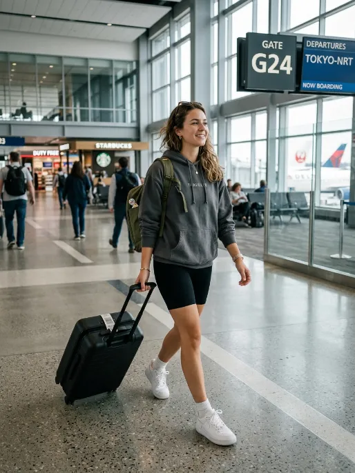 Oversized hoodie with bike shorts and sneakers