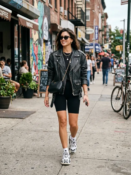 Oversized jacket with bike shorts